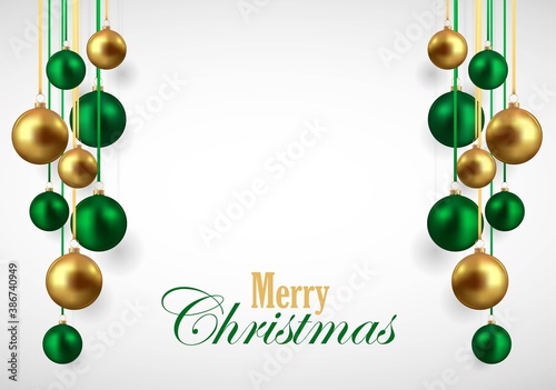 Gold and green christmas balls with shadow