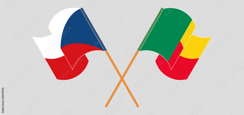 Crossed and waving flags of Benin and Czech Republic