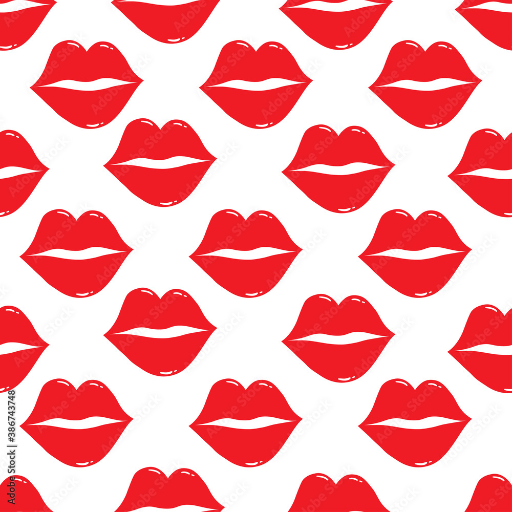 Cute seamless pattern with red lips print. Valentines day vector illustration.