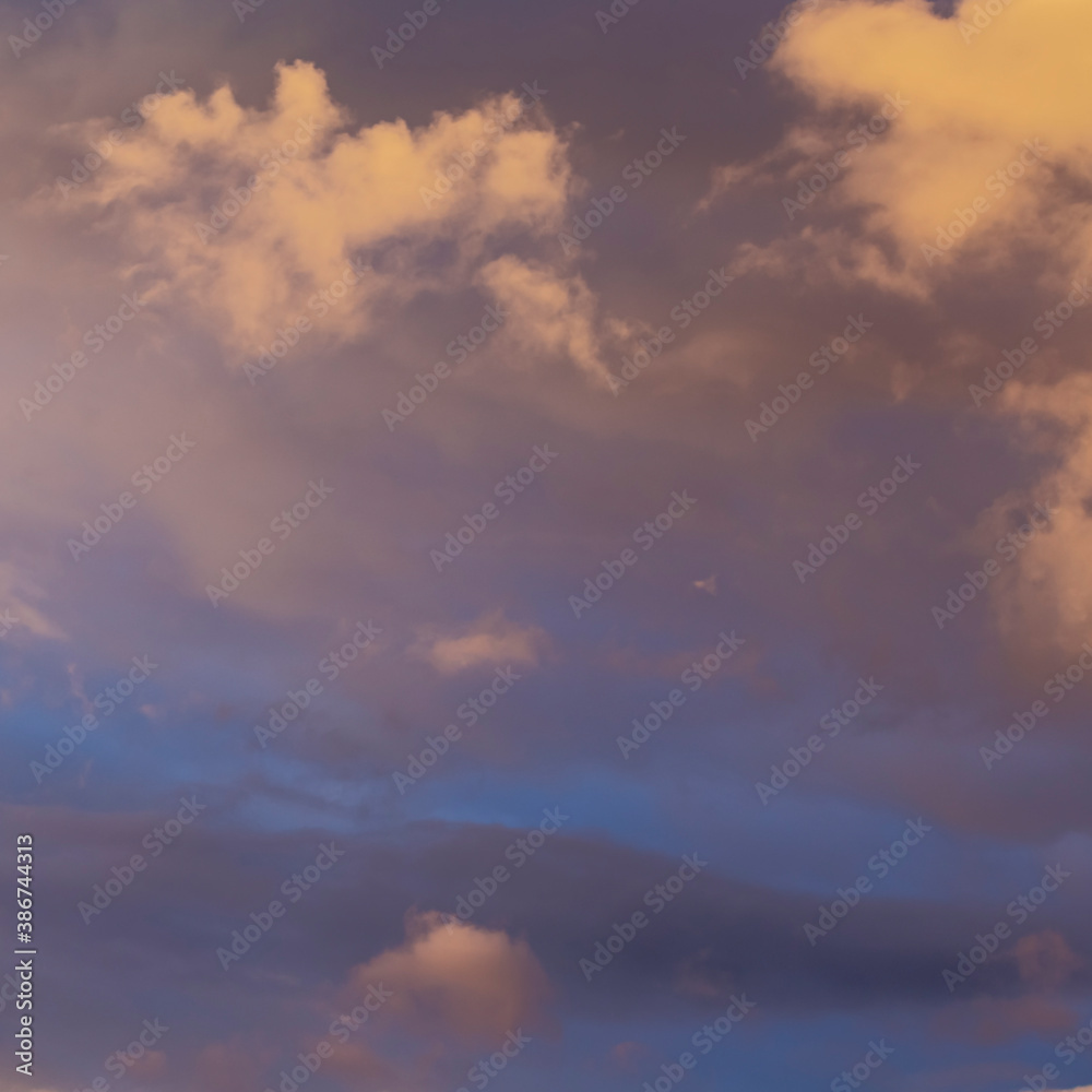 Fototapeta premium evening blue sky with clouds beautifully illuminated by the sun as a natural background