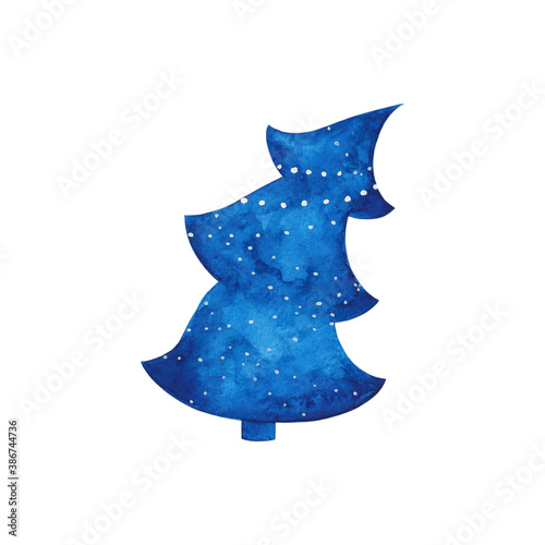 Φωτογραφία Watercolor hand drawn blue bended New Year tree with white garland