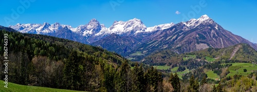 mountain landscape near vorderstoder with a view to hinterstoder with mountains, totes gebirge, grosser priel, spitzmauer photo