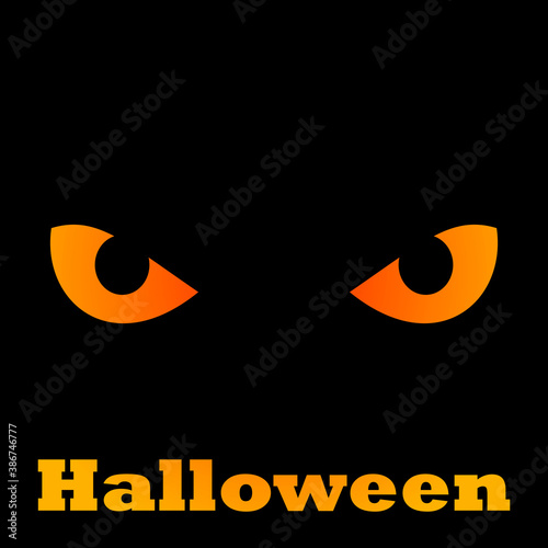 Festive concept for Halloween. Vector illustration with an image of sinister eyes and a thematic inscription. You can use it to print postcards, invitations, backgrounds, wrapping paper, and stickers.