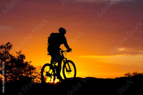 Mountainbiker at sunset