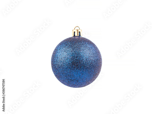 Blue Christmas ball with sparkles on a white isolated background.