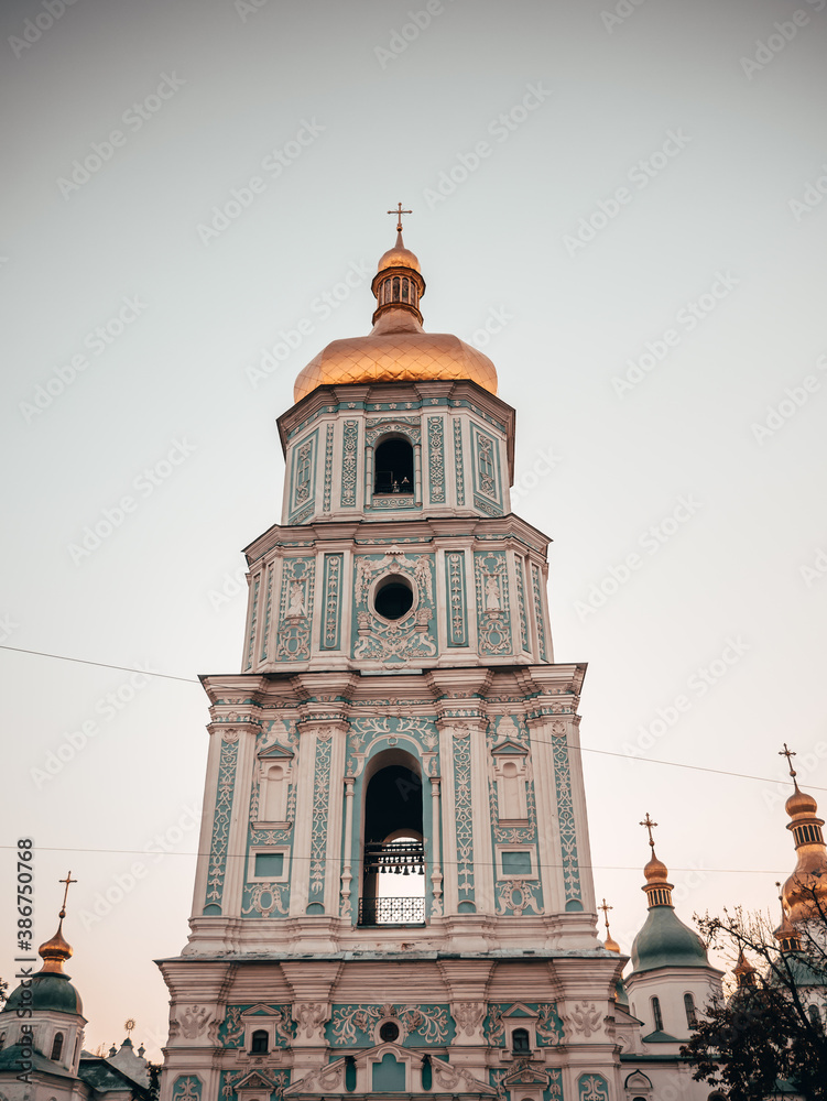 The bell tower of St. Sophia Cathedral, Kyiv, Ukraine. National Reserve Sofia Kiev, one of the largest museum centers in Ukraine.