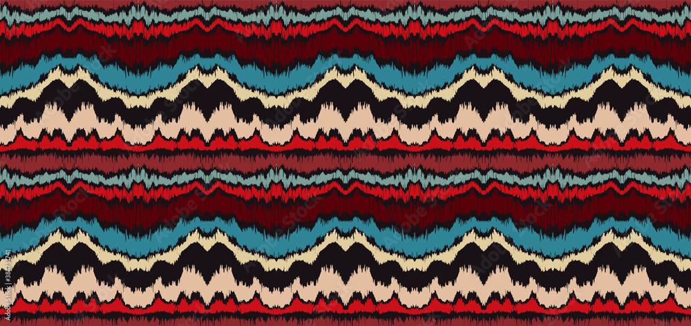Ikat border. Geometric folk ornament. Ink on clothes. Tribal vector texture. Seamless striped pattern in Aztec style. Ethnic embroidery. Indian, Scandinavian, Gypsy, Mexican, African rug. Ikat border. Geometric folk ornament. Ink on clothes. Tribal vector texture. Seamless striped pattern in Aztec style. Ethnic embroidery. Indian, Scandinavian, Gypsy, Mexican, African rug.