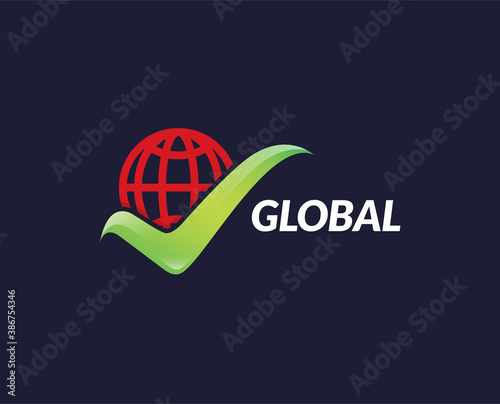 minimal global tick logo template - vector illustration