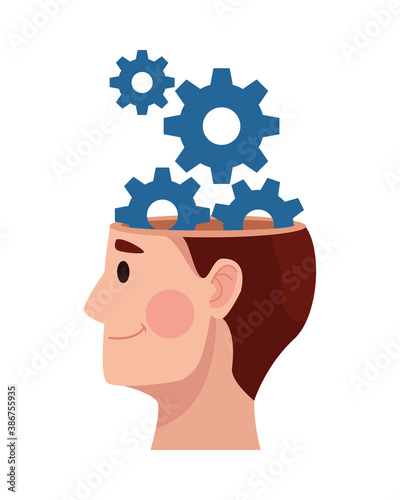 human head with gears mental health care icon