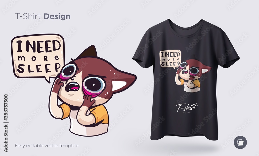 Illustration of a cat busy with daily household chores. Prints on T-shirts, sweatshirts, cases for mobile phones, souvenirs. Isolated vector illustration - obrazy, fototapety, plakaty 