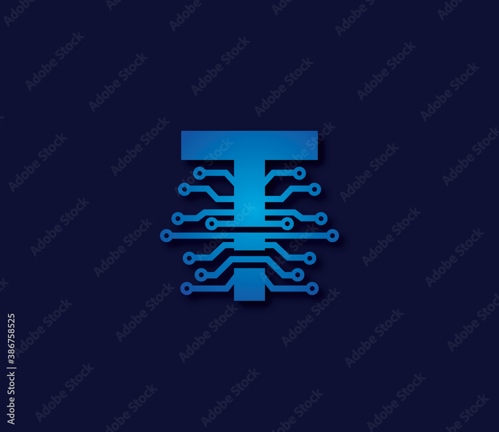 Fototapeta premium T Alphabet Data Storage Technology Logo Design Concept