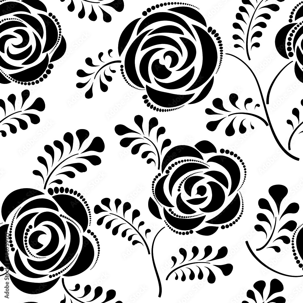 Obraz premium Floral seamless pattern with flower rose. Abstract swirl line bloom background. Petal tiled wallpaper