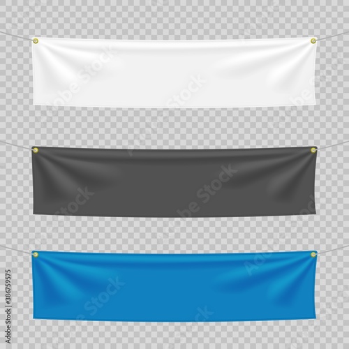 Black, white and blue textile banners with folds