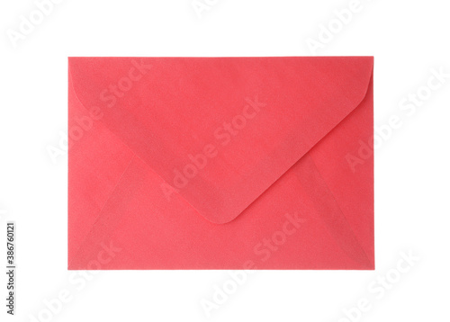 Red paper envelope isolated on white. Mail service