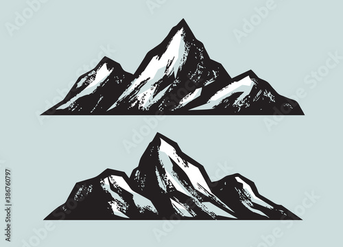 Mountains. Climbing, mountaineering sketch vector illustration