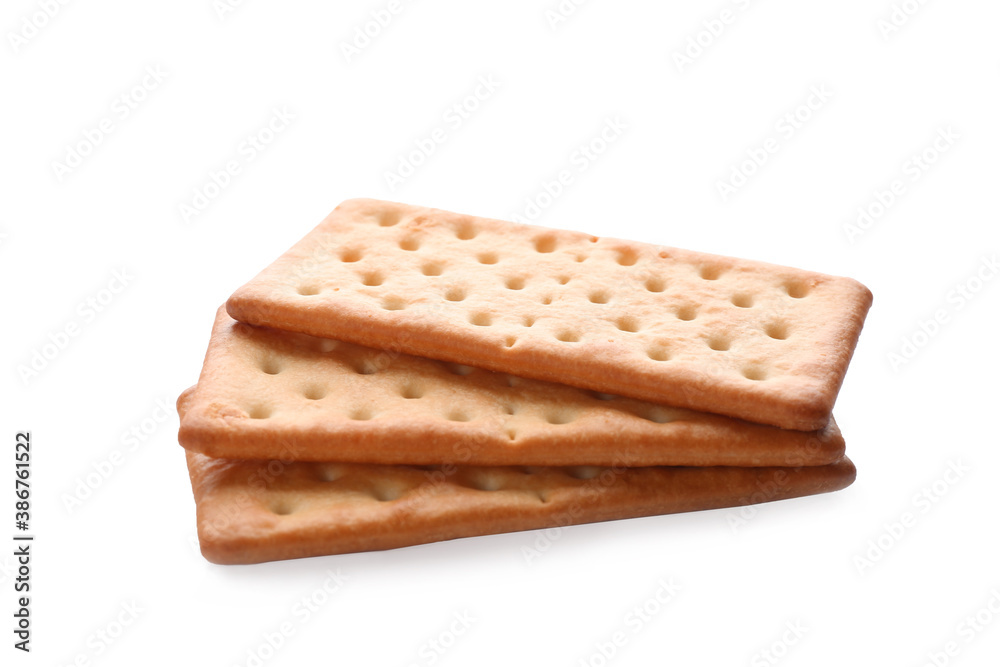 Crispy crackers isolated on white. Delicious snack Crispy crackers isolated on white. Delicious snack
