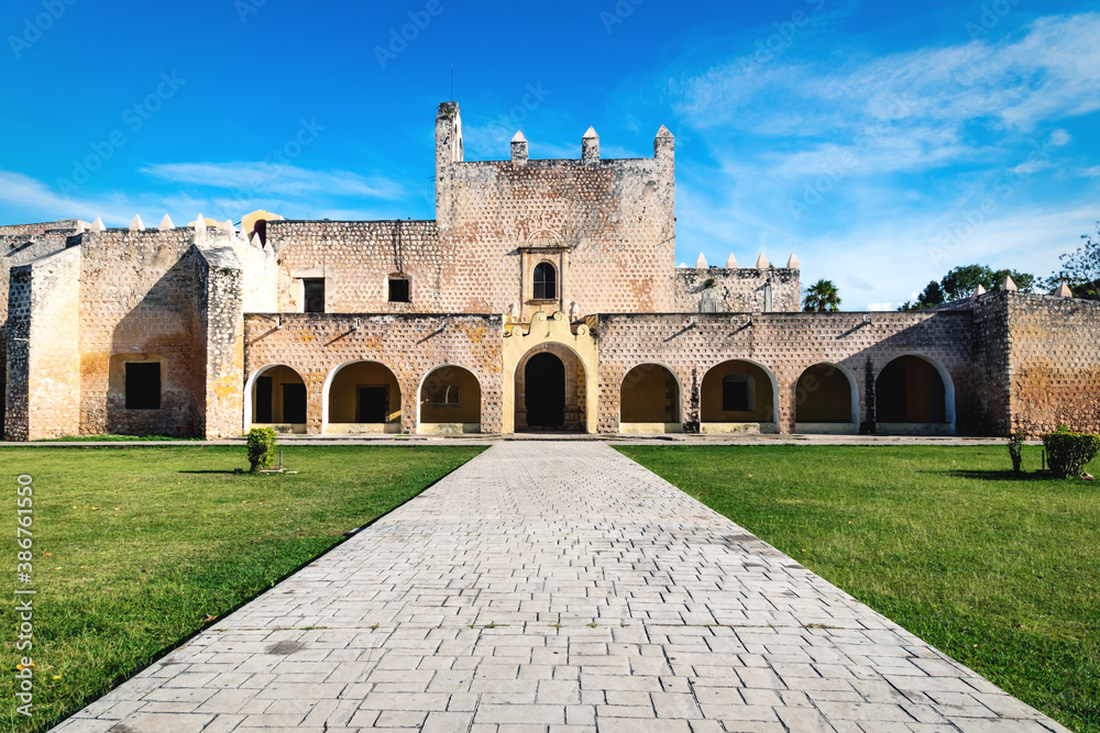 Path to the facade of the Convent de San Bernardino de Siena in Valladolid, Yucatan, Mexico