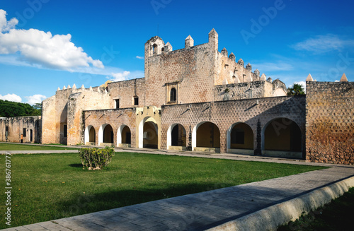 Facade of the Convent de San Bernardino de Siena in Valladolid, Yucatan, Mexico