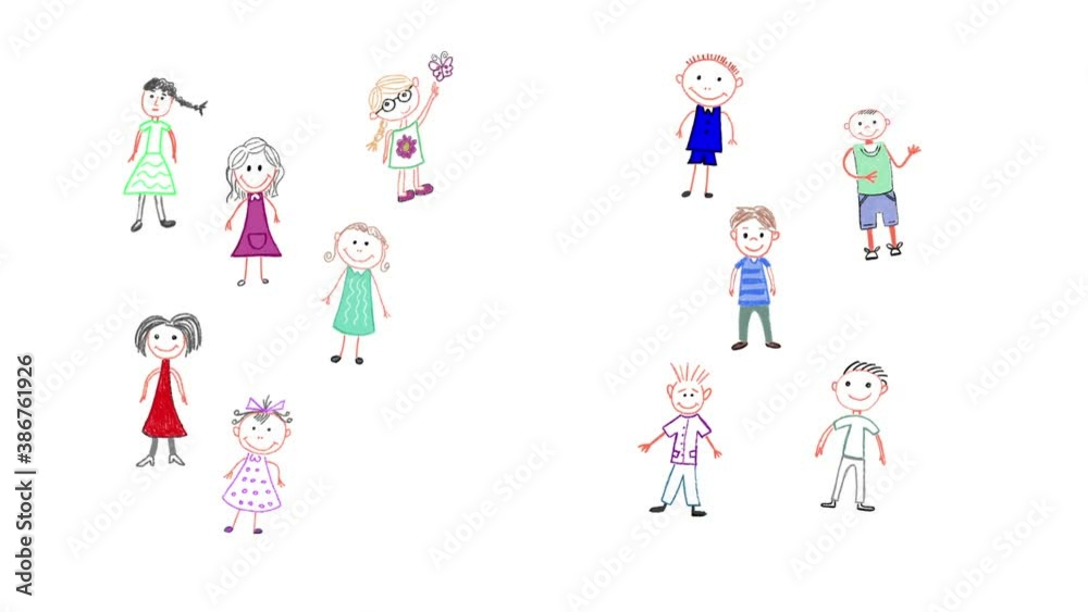 Children drawing animation. Drawing by colour pencils Children drawing animation. Drawing by colour pencils