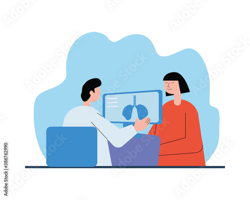 scientific doctor with lungs rx examination and patient