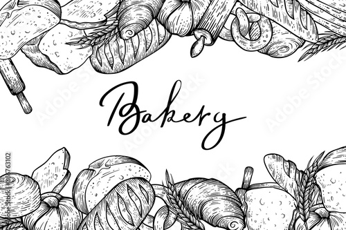 Hand drawn bakery banner, vector