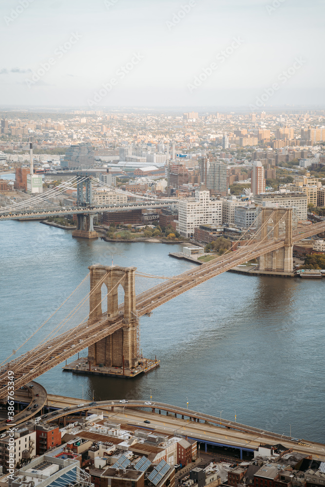 Aerial view on Brooklyn and Manhattan bridge, Lower Manhattan, East River