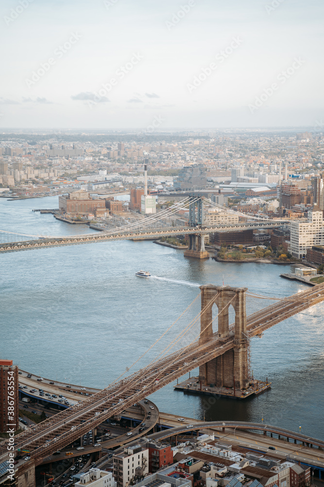 Aerial view on Brooklyn and Manhattan bridge, Lower Manhattan, East River