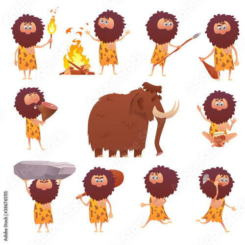 Cartoon stone age and primitive people character