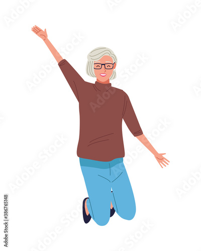 happy old woman celebrating character
