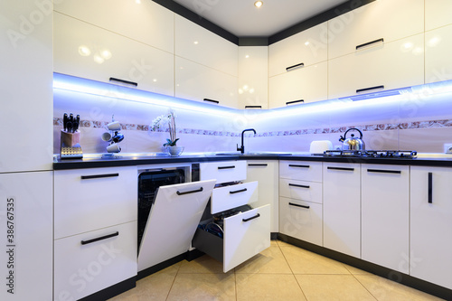 Modern classic white kitchen interior photo