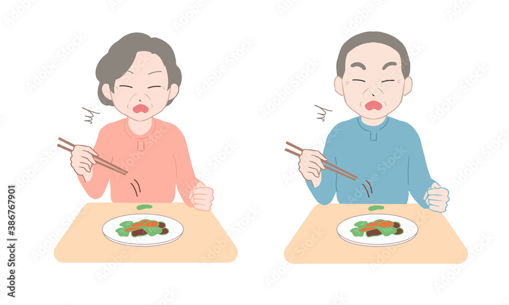 食べ物を落としてしまう しまった 高齢者(線無し) 食べ物を落としてしまう しまった 高齢者(線無し)