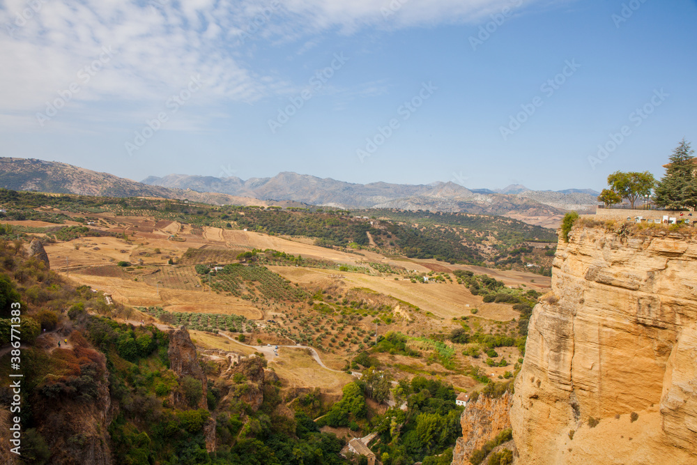 Andalusia landscape, countryside road and rock in Ronda, Andalusia, Spain.