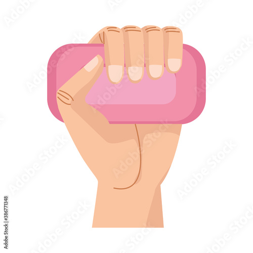 hand with soap bar product icon