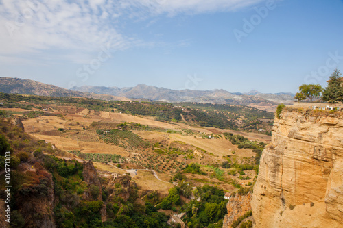 Andalusia landscape, countryside road and rock in Ronda, Andalusia, Spain.