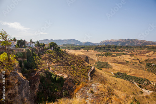 Andalusia landscape, countryside road and rock in Ronda, Andalusia, Spain.