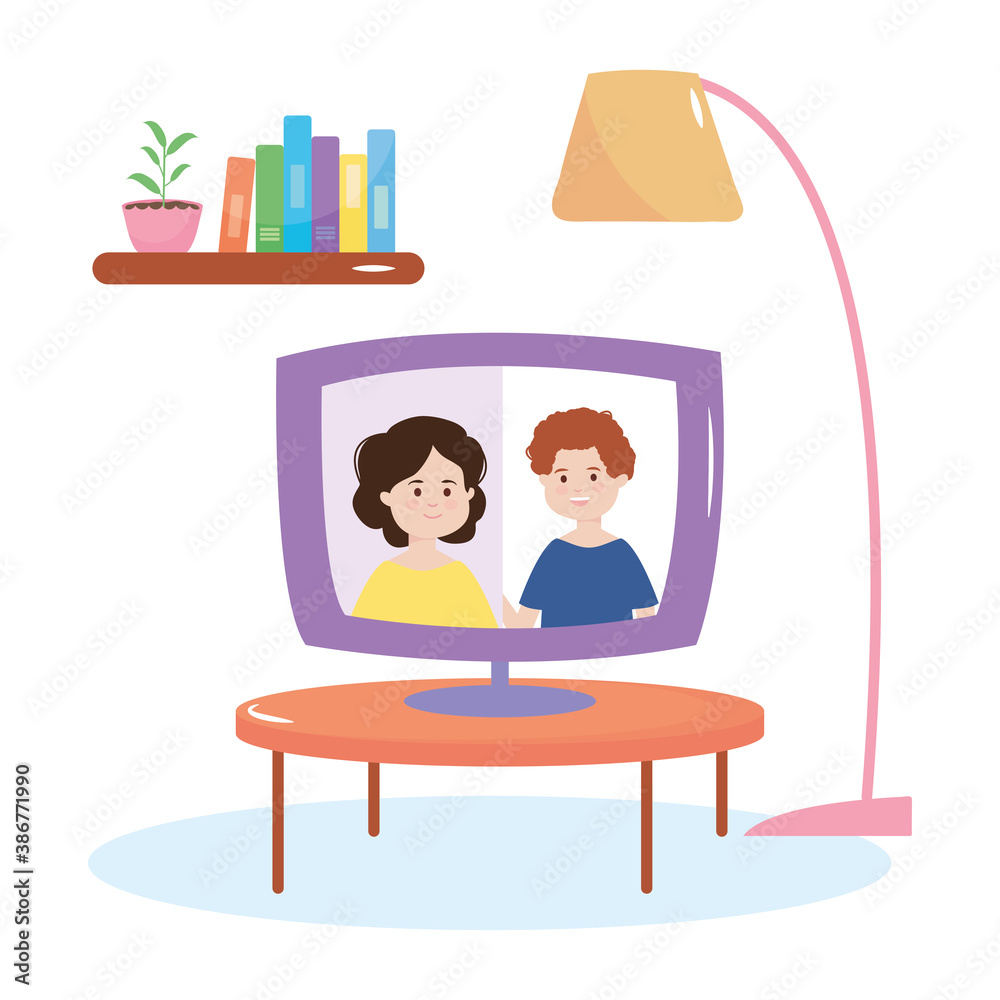 stay safe, couple in video call keep distance prevention, during covid 19 quarantine