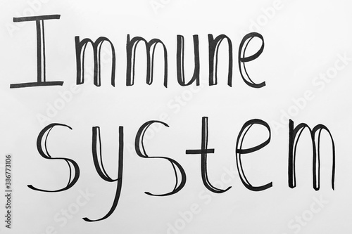 Phrase Immune System written on paper, closeup photo