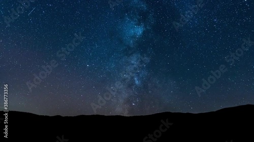 Mountain silhouette under the Milky Way and the magical starry sky. Contemplating the vastness of the universe. Stock video timelapse at night stars.