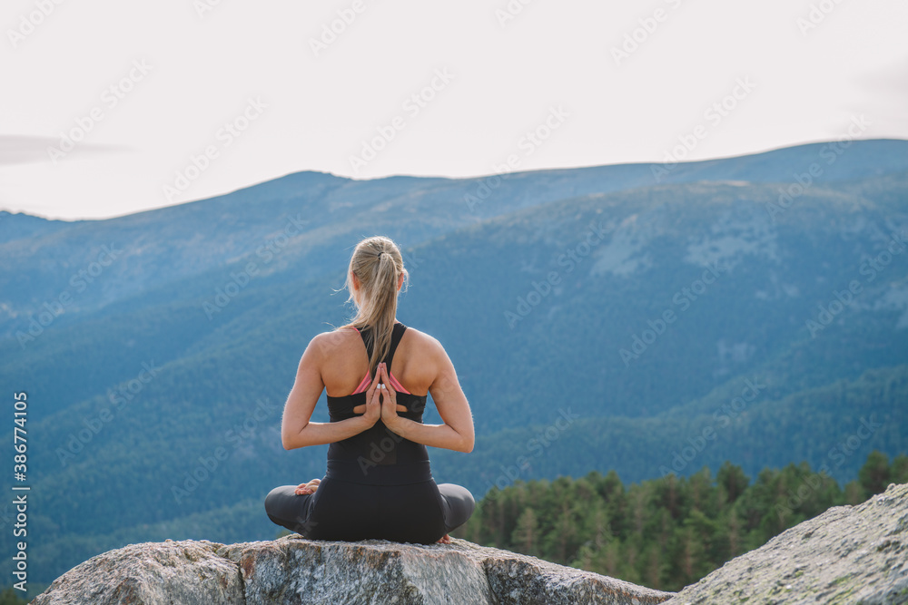 woman meditating yoga mountain postures woman meditating yoga mountain postures