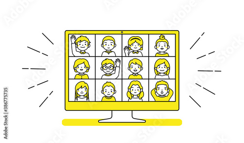 Online lesson. Coronavirus quarantine distance education concept. Stay at home vector illustration.