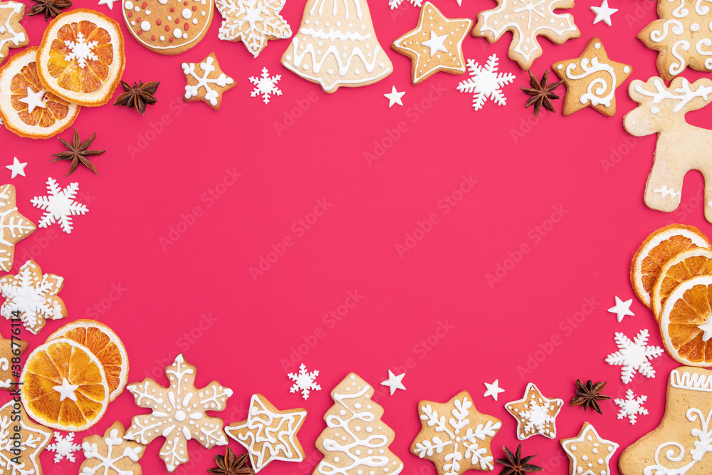 Christmas background with gingerbread cookies