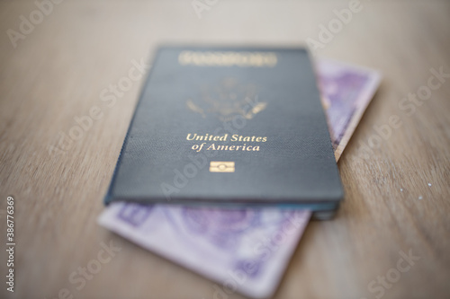 United States of America Passport with a Two Honduran Lempiras Bill Inside it