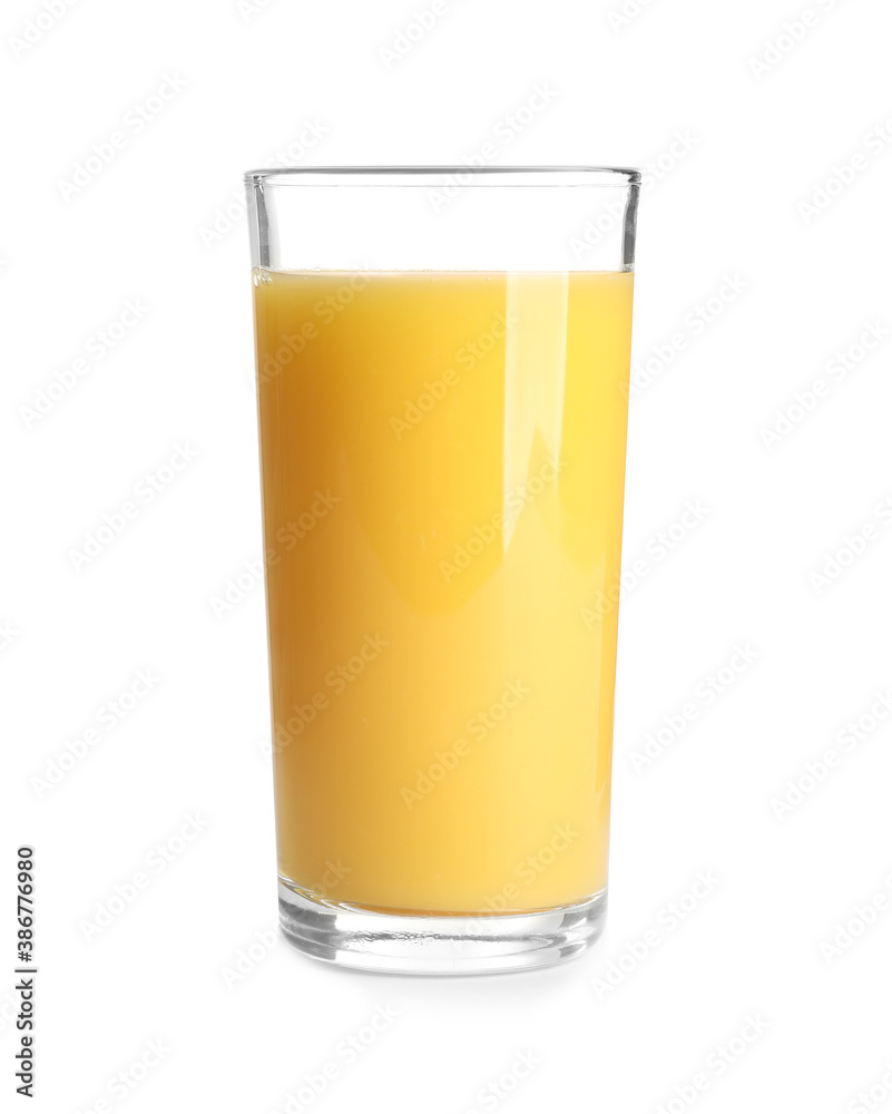Tasty orange juice in glass isolated on white Tasty orange juice in glass isolated on white