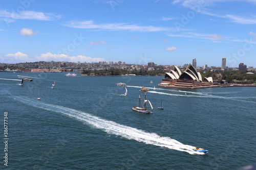 Photography Sydney opera house skyline view with boats