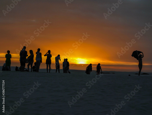 People silhouette with sunset, nature outdoor background. Barreirinhas, State of Maranhao, Brazil
