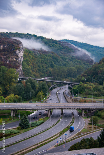 Roads and flyovers at the town of Veliko Tarnovo, Bulgaria photo