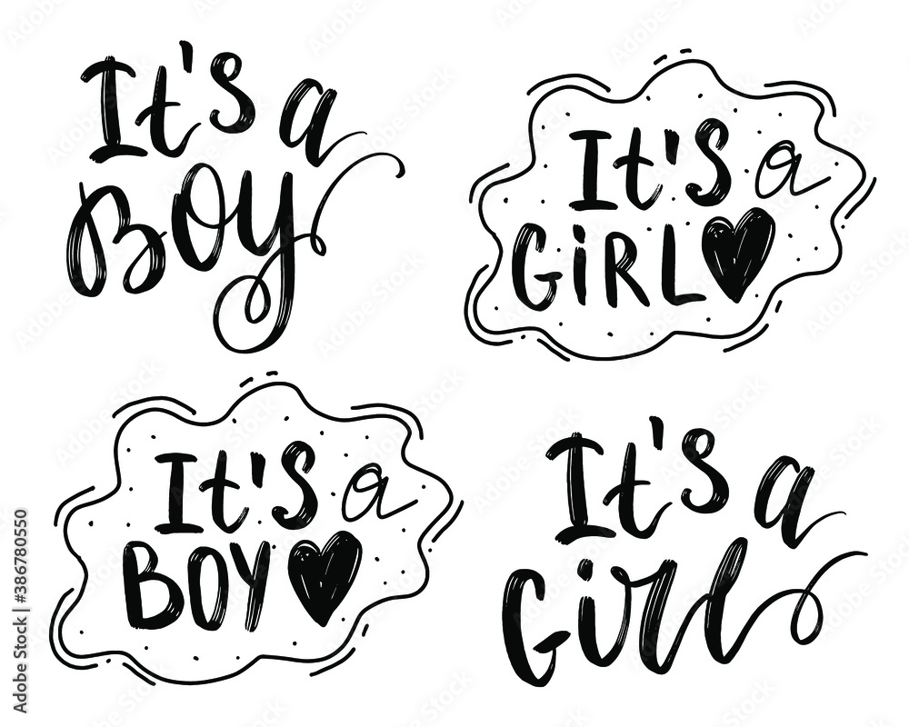 Lettering for cards, children's albums, children's girls, gender parties for a boy and a girl. 