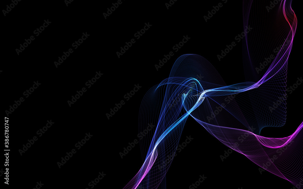 Dark abstract background with a glowing abstract waves