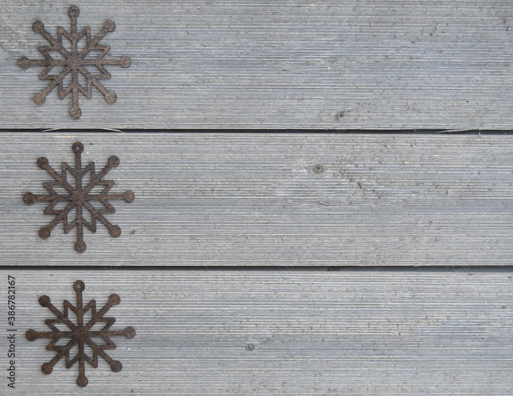 Rustic Wooden Snowflake Border Left Side with Wood Plank Texture Background Three Snowflake Design with Copy Space for Ads, Seasons Greeting Cards, Winter Sale Announcements, Holiday Party Invitations Rustic Wooden Snowflake Border Left Side with Wood Plank Texture Background Three Snowflake Design with Copy Space for Ads, Seasons Greeting Cards, Winter Sale Announcements, Holiday Party Invitations