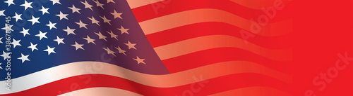 Banner flag of USA. The United States of America waving flag wide horizontal background. Patriotic vector backdrop with US closeup flag.